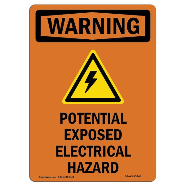 Safety Sign, OSHA WARNING, 5" Height, Potential Exposed, Portrait, 10PK
